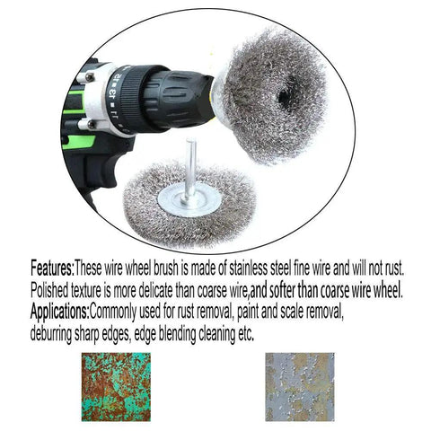 7 Piece Boss Grade Stainless Steel Wire Wheel And Crimped Cup Brush Kit For Drill And Rotary Tool Fine 0.0059 Inch Wire