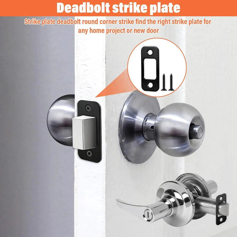 Four Pack Deadbolt Strike Plate 1 Inch By 2 And A Quarter Inch Round Corner With Screws Matte Black Stainless Steel Door Backplate installed
