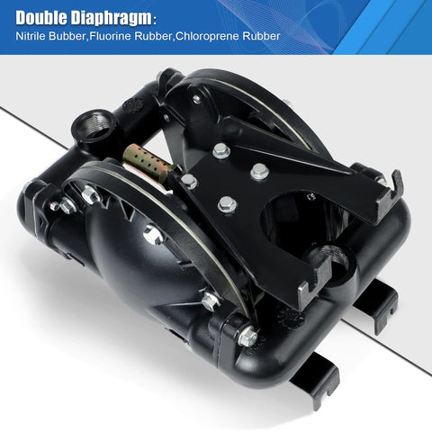 Air-operated double diaphragm pump, black, 1/2 in inlet, stainless/plastic body for chemical waste oil transfer.