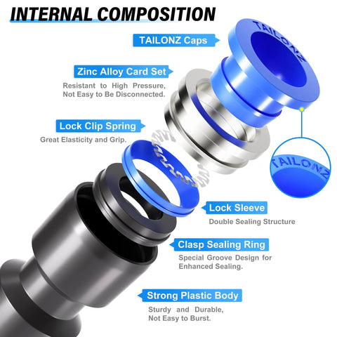 TAILONZ pneumatic push-to-connect fittings kit, 1/4 in OD, blue and silver, 60-piece set