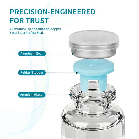 30ml premium glass vial with aluminum cap and blue rubber stopper