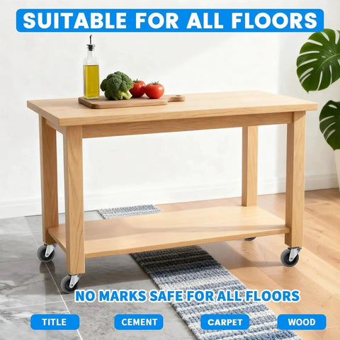Wooden kitchen cart with 3 Inch Swivel Stem Cart Caster Replacement Wheels For Mop Buckets, non-marking, 175-lb load.