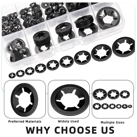 65Mn Steel Internal Tooth Star Lock Washers Set, 351 Piece Assortment For M2 To M12, Quick Locking Washers, Includes 13mm Tweezers