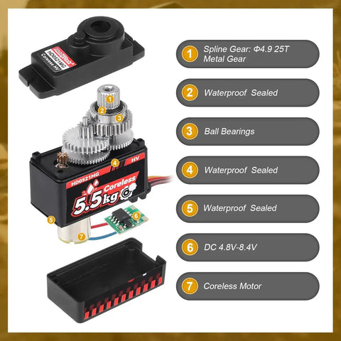 5.5Kg Waterproof High Torque Digital Micro Servo Coreless Motor For 1 24 RC Crawlers Upgrade Axial SCX24 gear details