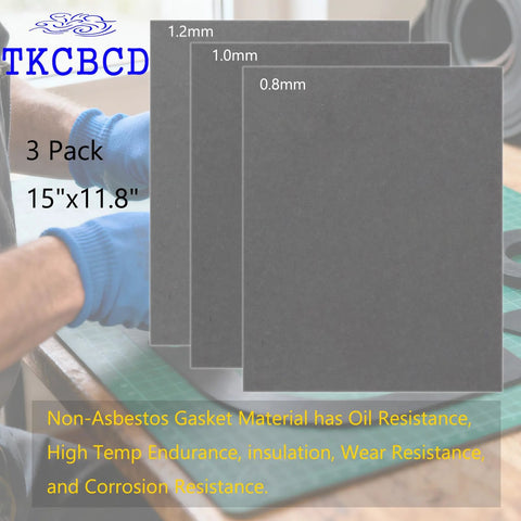 TKCBD 3-pack non-asbestos gasket sheets, 15 x 11.8 in, grey high-temperature material in 0.8/1.0/1.2 mm.