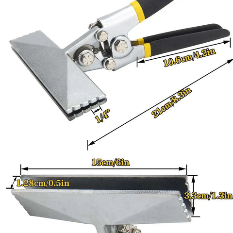 6 Inch Hand Seamer Tool With Straight Jaw Benders showcasing ergonomic handle and dimensions for flattening sheet metal