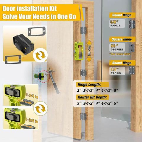 2 In 1 Door Hinge And Lock Installation Kit With Adjustable Hinge Jig For Precision Chiseling And Easy Setup Great For DIY And Pros CNQLIS Router Not Included showing tool and door setup