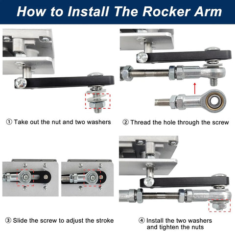 Installation steps for attaching the rocker arm on Heavy Duty Reciprocating Linear Actuator With Suction Cup And Speed Controller Built For DIY Pros JQDML 24V Adjustable Stroke 30 To 150mm 1.18 To 6 Inches Telescopic Motor No Load Speed Up To 120 RPM