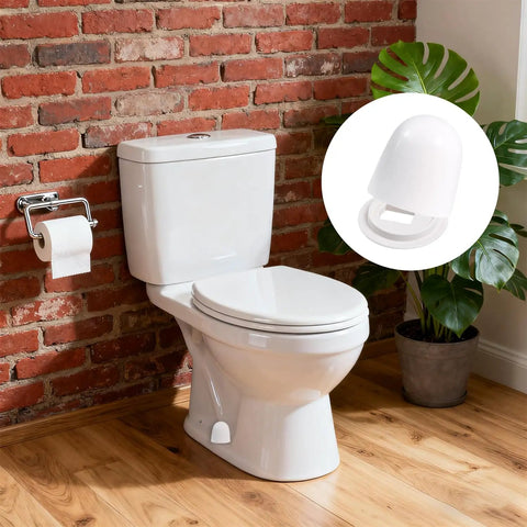 Universal Toilet Bolt Caps Pack of 6, White 1.44 Inch Round Push On Covers With Washers installed on toilet floor bolts in bathroom