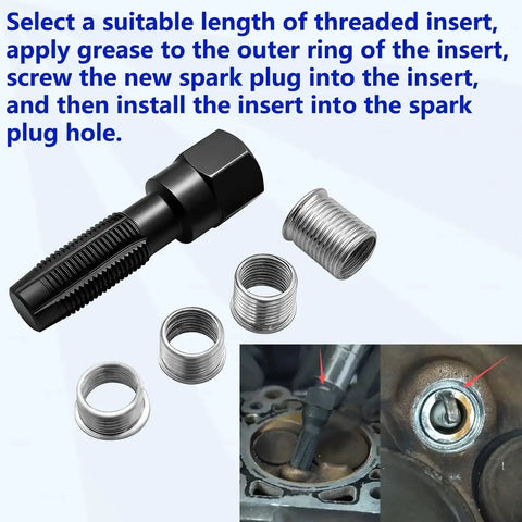 14mm Spark Plug Thread Repair Kit For Cylinder Heads M14 X 1.25 Rethread Tool With Reamer And 4 Thread Inserts in use.