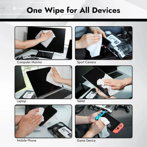 Streak Free Electronics Wipes Screen Cleaner 70 Count 8x10 No Cloth Needed cleaning various devices like monitors and tablets.