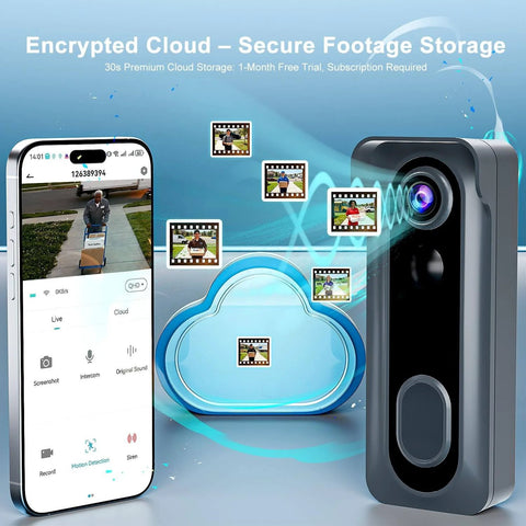 Mobile view showing Doorbell Camera Wireless With Chime 2K HD Video AI Motion Detection Two Way Audio Night Vision Cloud Storage setup