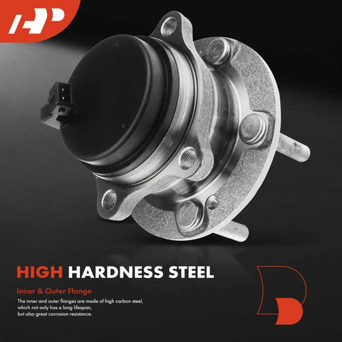 Two Pack Beefed Up Rear Wheel Bearing And Hub Assembly With ABS For Kia Sorento 2011 2015 And Hyundai Santa Fe 2007 2020 Including Santa Fe XL Sport Veracruz FWD 5 Lug Compatible, close-up of hub assembly with high hardness steel