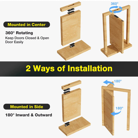 Hidden Door Hinge Kit With 620 Lbs Load Bearing Heavy Duty Stainless Steel Pivot Hinge 360 Degree Rotation Black Invisible Hardware installation options