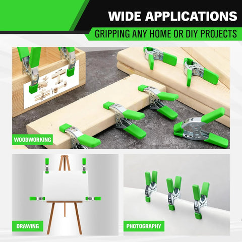 SWANLAKE 16-pack 6-inch heavy-duty metal spring clamps with 2.4-inch jaw opening and green handles