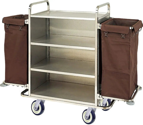 Stainless steel utility cart with shelves and navy beige Five Inch Polyurethane Wheel With Five Sixteenth Inch Bore For Shopping Carts.