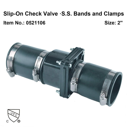 Hydro Master plastic sump pump check valve with stainless steel clamps, 2 inch