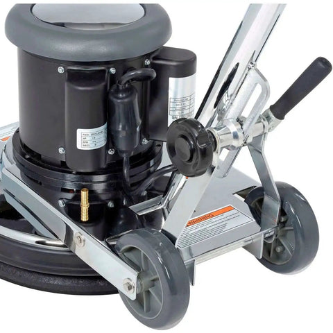 Close-up of Corded Low Speed Floor Machine, 17 Inch Cleaning Path, Stainless Steel Construction, Heavy Duty 1.5 HP Motor, 50 Foot Cord