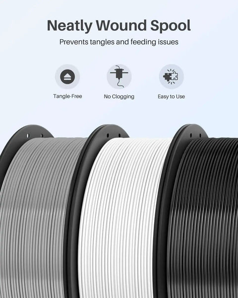 PLA Plus Filament 1.75mm White 1kg Spool For Most FDM 3D Printers With Beefy Toughness And Stronger Prints, shown neatly wound, tangle-free.