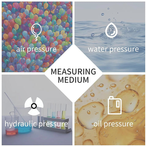 BPSSDI 100 Psi vacuum pressure gauge collage showing air, water, hydraulic, and oil pressure visuals