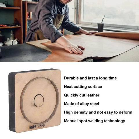 75mm Round Leather Cutting Die For DIY Crafts, Precision Hollow Punch Cutter, alloy steel construction, shown with leather project