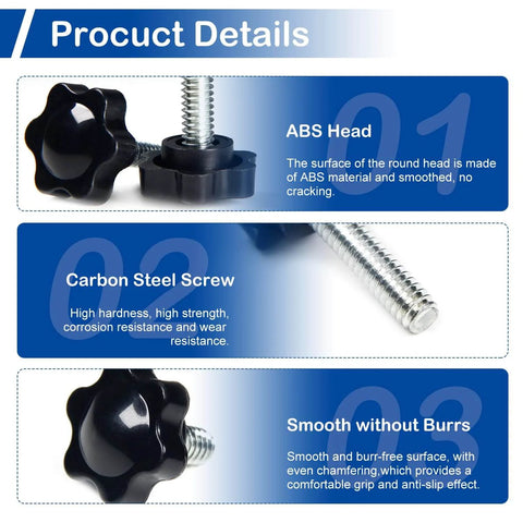 10 Pcs 1/4-20 Threaded Knurled Thumb Nuts With Black Plastic Star Knobs Easy Grip Clamping Screws For Replacing Umbrella Bases And Other Handy Fastening Projects Durable Carbon Steel Core, ABS head, smooth surface, corrosion-resistant.