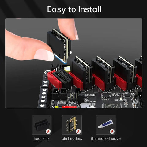 Close-up of Skr 3 Ez 32Bit Silent Control Board installation with easy EZ driver placement for FDM 3D printer upgrade