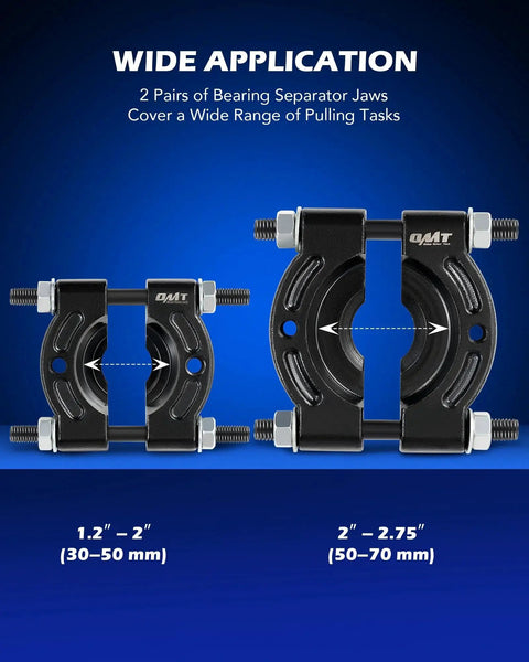 30 Piece Bearing Puller And Housing Removal Set showing two sizes of bearing separator jaws for cars, ATVs, and light trucks