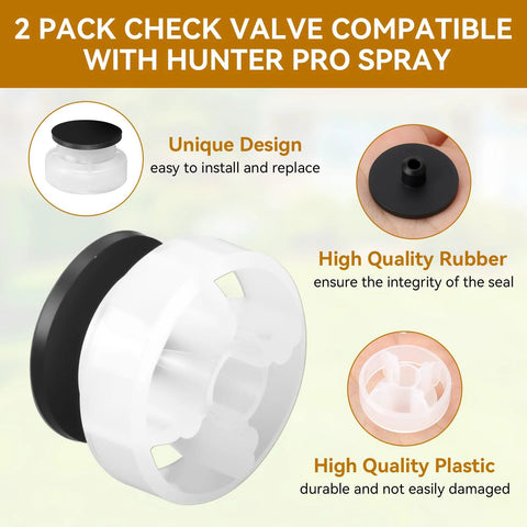 Two-pack sprinkler check valve with white plastic body and black rubber seal for Hunter Pro Spray