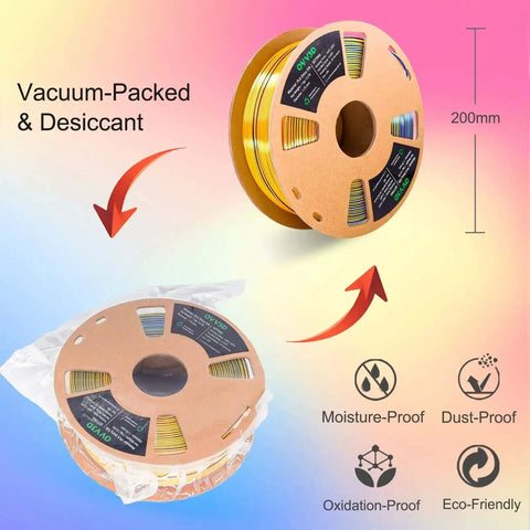 Tri Color Coextruded Silk PLA Filament For 3D Printing 1.75mm 1kg Rainbow Red Yellow Blue Silk Finish Vacuum-Packed