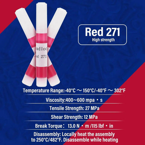 Red Thread Locker 271 High Strength 2ml Tube Pack Of 50 For Nuts Bolts And Fasteners Lock Tight Adhesion That Prevents Loosening In High Vibration Environments Ideal For Auto Repair Machinery Maintenance