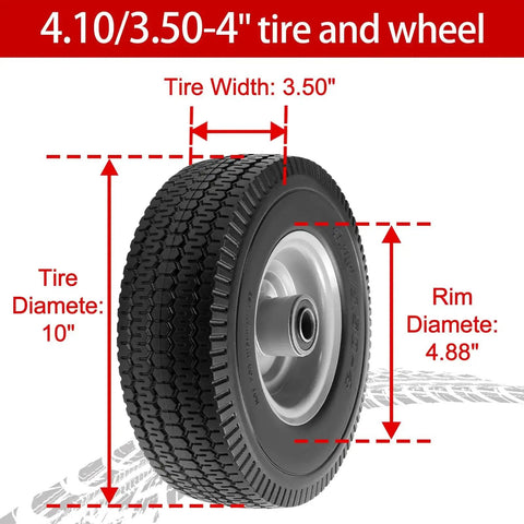 10 Inch Solid PU Tire And Wheel Replacement For Garden Carts Hand Trucks And Wheelbarrows 10x3.50-4 Flat Free Wheel