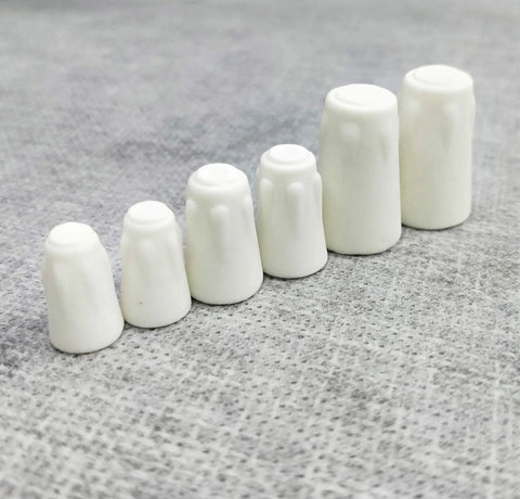 Six white ceramic wire connector caps, small size, for 22-14 AWG high-heat electrical connections.