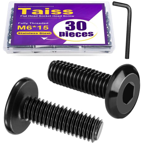 30 Pack M6 Flat Head Socket Cap Screws Bolts Made From Stainless Steel 304 Black Zinc Plated Fully Threaded Countersunk Screws