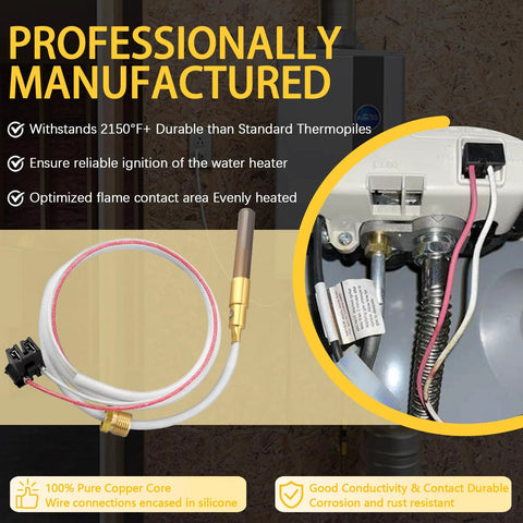 LP thermopile sensor component with white insulated cable and brass fitting for pilot burner assembly (750mV)