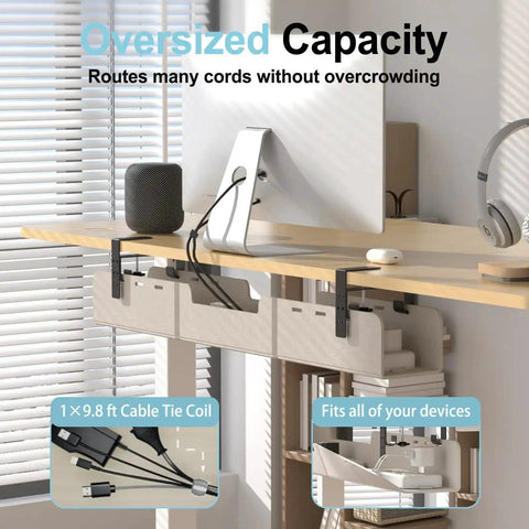 Under Desk Cable Management Tray No Drill Upgrade Thickened Felt Cord Organizer with clamp under desk, keeping cables tidy.