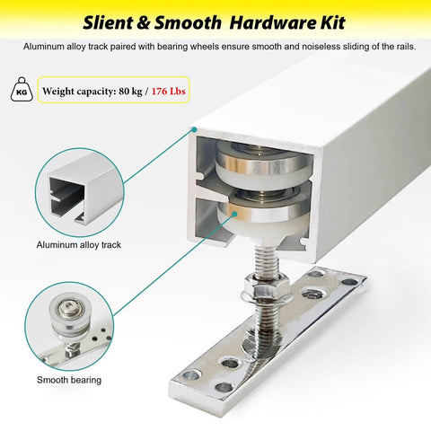 Pocket Door Bifold Hardware Kit With Adjustable Height Rollers For Smooth Glide 4 Door One Side Open, 9.8ft Rail Track System