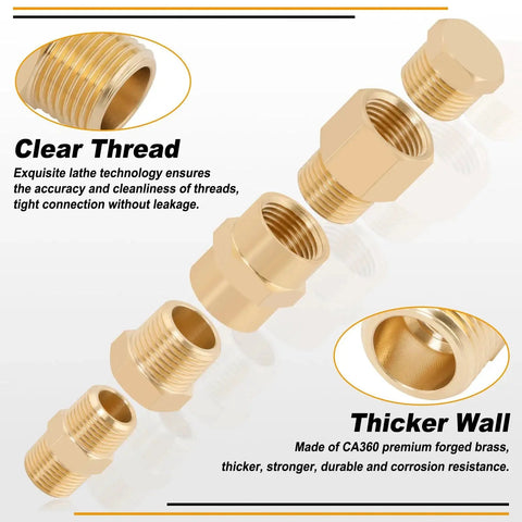 All In One Brass Pipe Fittings Kit With 96 Piece Set For DIY Plumbing Projects Featuring NPT Adapters Reducers Hex Bushings Close-Up