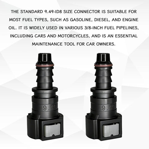 Pair of JYIS 90-degree fuel line connectors for 3/8 SAE to 5/16 nylon tubing, black high-pressure push-on fittings.