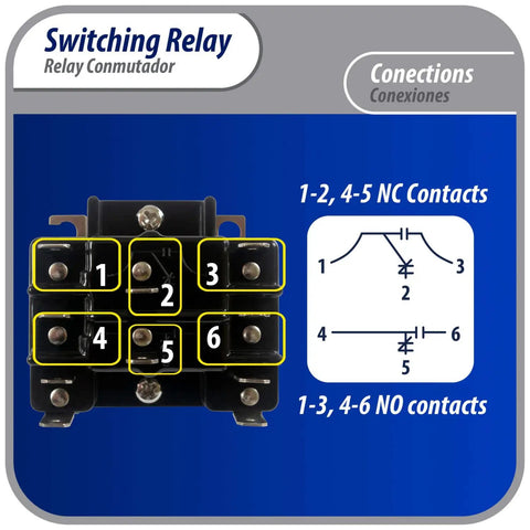 Front view of 90 341 110 To 120V AC DPDT Plug N Play General Purpose Switching Relay For HVAC Fan Motor Control with diagram and labels.