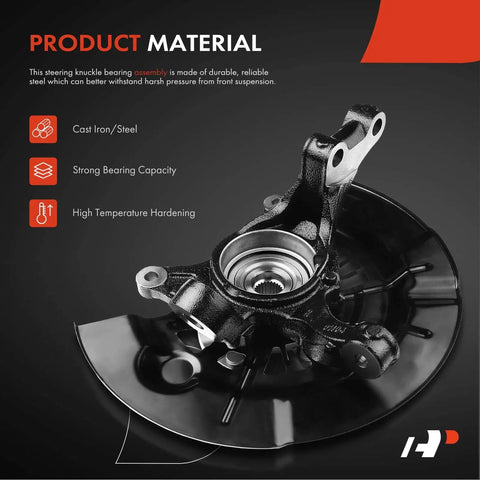 Front Left Steering Knuckle And Wheel Bearing Hub Assembly Direct Fit Replacement For Toyota Camry 2012 2017 2.5L Gas Engine Driver Side Ride Ready Fits L LE XLE Models Premium Aftermarket Quality showcasing cast iron/steel construction and high-temperature hardening features