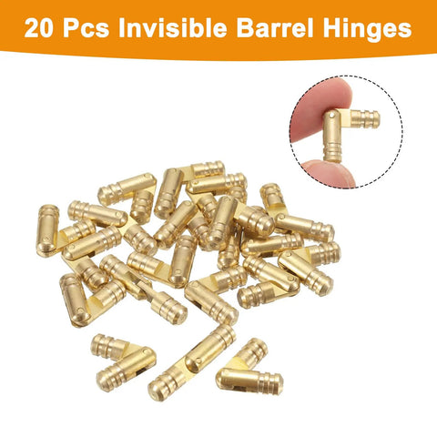 20Pcs Brass Hidden Barrel Hinges 5x25mm Concealed Hinges For Jewelry Boxes, Music Boxes, And Small Woodworking Projects, Invisible Hidden Hinge Hardware, Gold Finish, 1 Inch Length.