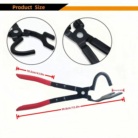 Exhaust Hanger Removal Tool With Rubber Bracket Pliers For All Hangers, red handle, size 30.8 cm by 10.5 cm