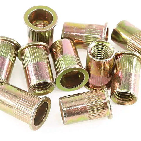 50 Pack 1/2 Inch 13UNC Zinc Plated Carbon Steel Rivet Nuts Flat Head Insert Nutsert Assortment Kit For Auto Body, DIY Projects, And Heavy Duty Repairs