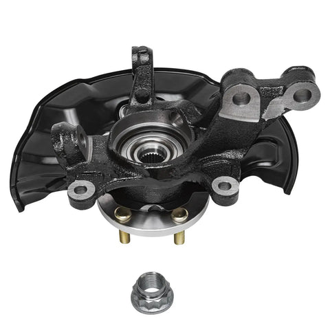 Front Two Piece Steering Knuckles And Wheel Hub Bearing Assembly Replacement Kit For Toyota Corolla 2009-2018 And Matrix 2009-2014 Includes 2 Steering Knuckles And Wheel Hub Bearings Direct Fit, close-up view of steering knuckle and bearing