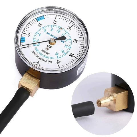 Close-up of Gas Manifold Pressure Test Kit 0-35 WC For Natural LP Gas with 40 Inch Hose and 1/4 NPT brass fitting