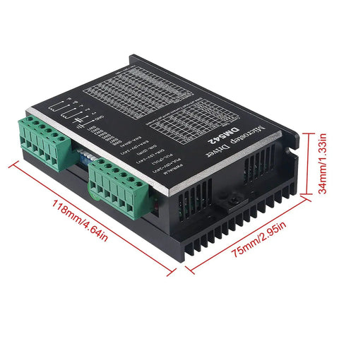 Two Pack DM542 CNC Digital Microstep Driver 2 Phase Stepper Motor Driver For Nema 17 23 34 Motors with size measurements