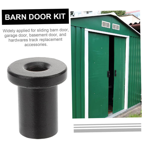 Five Piece Track Spacer Set For Sliding Barn Door Hardware, black high wall connector, shown with green sliding barn door