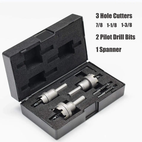 Carbide Tipped Hole Saw Kit, 3 Piece Set With Pilot Drill Bit For Hard Metals Like Stainless Steel Iron Aluminum And Alloys in case
