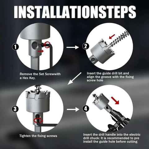 Upgrade Heavy Duty Carbide Hole Saw Kit With 10 Pieces Including 4 Extra Titanium Plated Pilot Center Drills And 2 Springs For Hard Metals Like Stainless Steel And Iron In Sizes 12mm 16mm 18mm 19mm installation guide